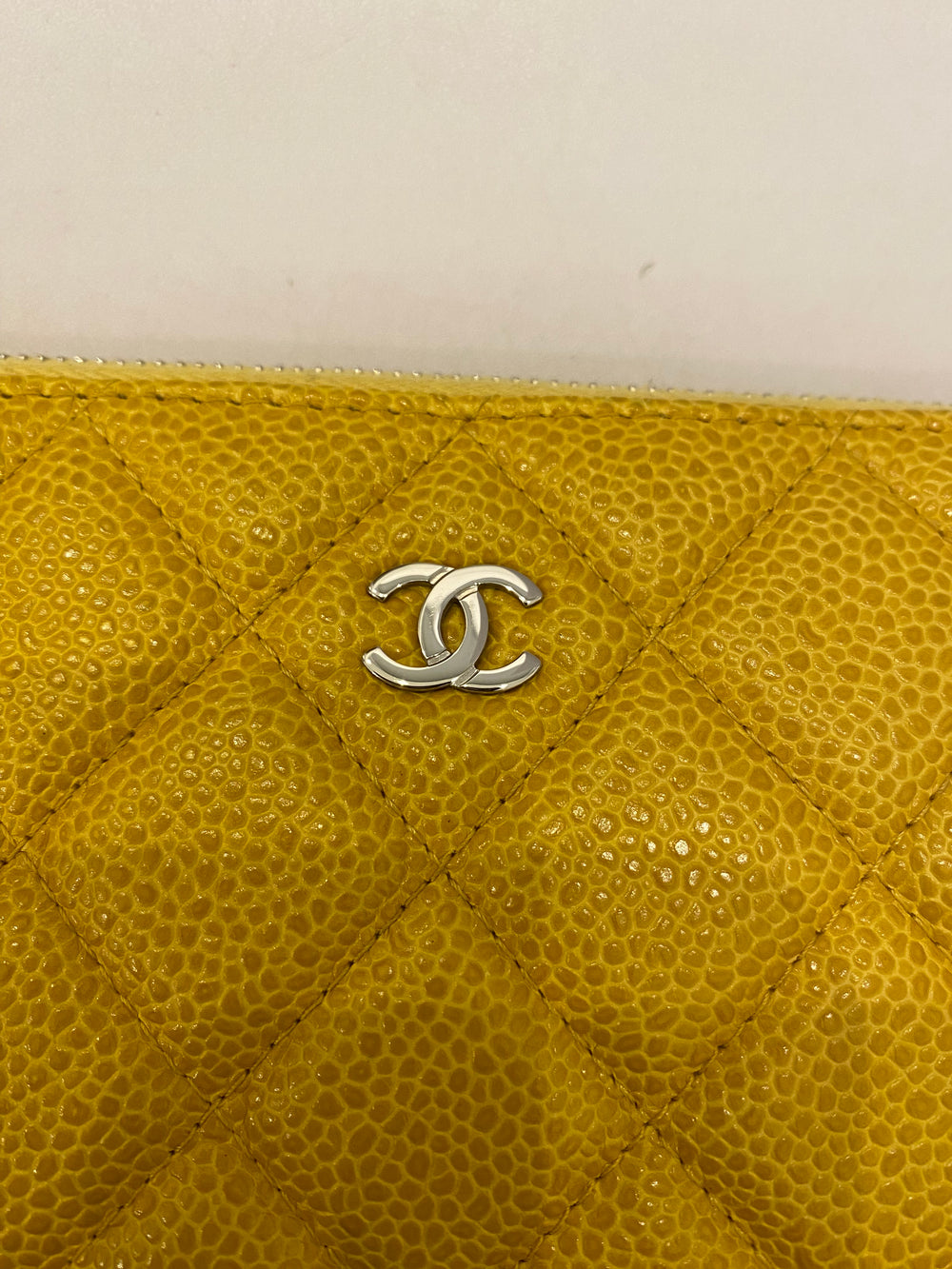 Pre Loved Chanel Yellow Quilted Caviar O-Case Classic Zip Pouch (excellent)