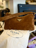 Pre Loved Aimee Prada Brown Suede Shoulder Bag (as new)