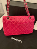 Pre Loved Chanel Classic  Double Flap Bag in Cerise Pink Patent Leather