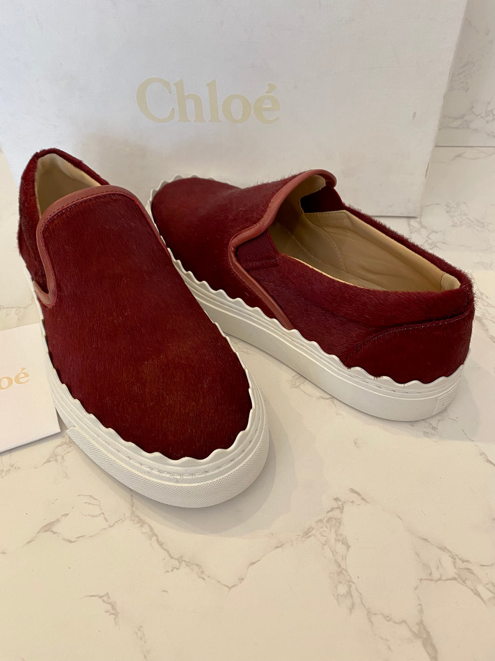 Pre Loved Chloe Pony Style Burgundy Trainers uk3 (new)
