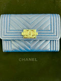 Pre Loved Chanel Boy Blue Leather Coin Purse / Card Holder (excellent)