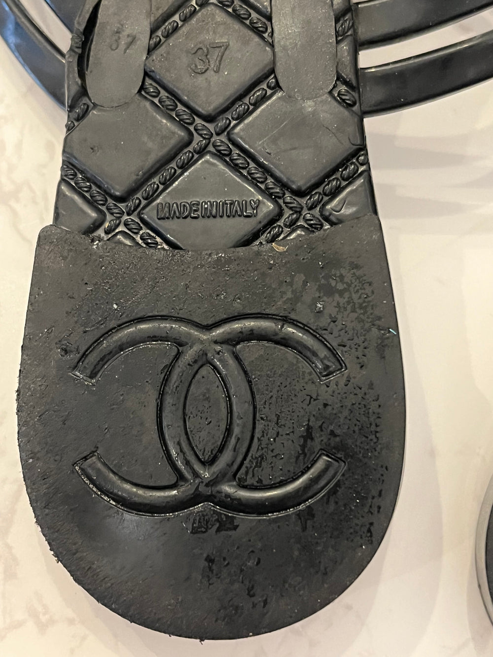 Pre Loved Chanel Black & Cream Camellia Sandals UK 4