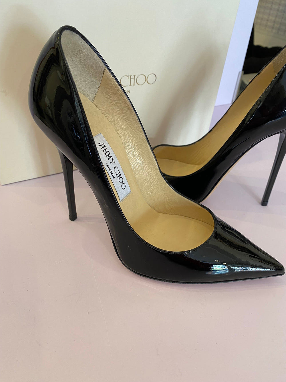 Pre Loved Jimmy Choo Anouk Black Patent Heels UK4.5 (excellent)