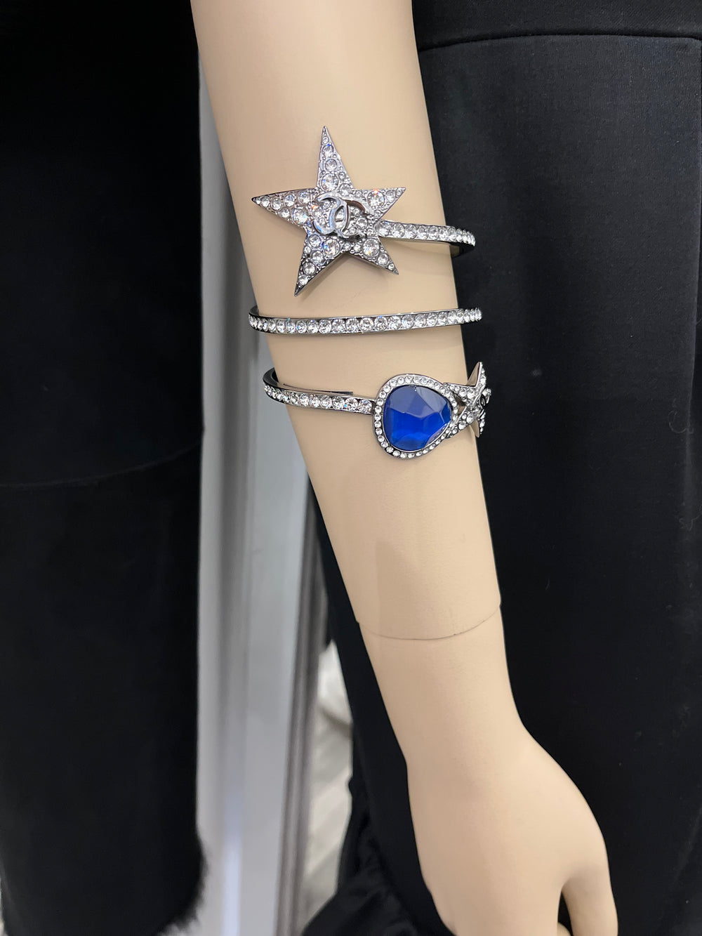Pre Loved Chanel Ruthenium & Blue Crystal Star Bracelet 2022 collection by Virginie Viard (as new)