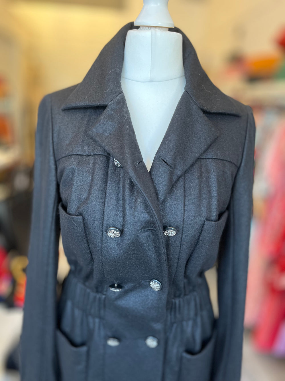 Pre Loved Chanel Double Breasted Black Wool Dress FR36 UK8