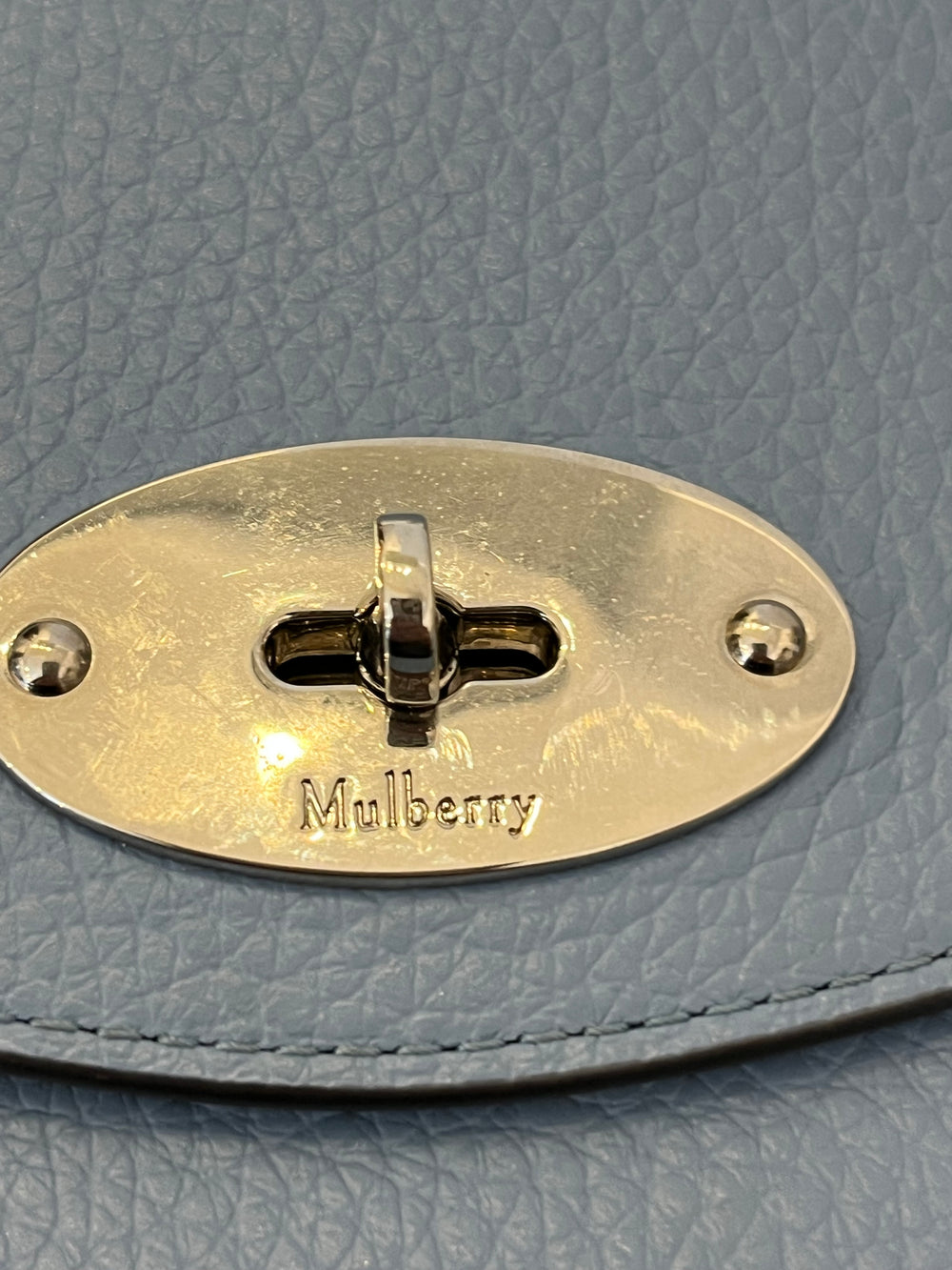 Pre Loved Mulberry Small Darley in Blue Leather on Silver Tone Chain