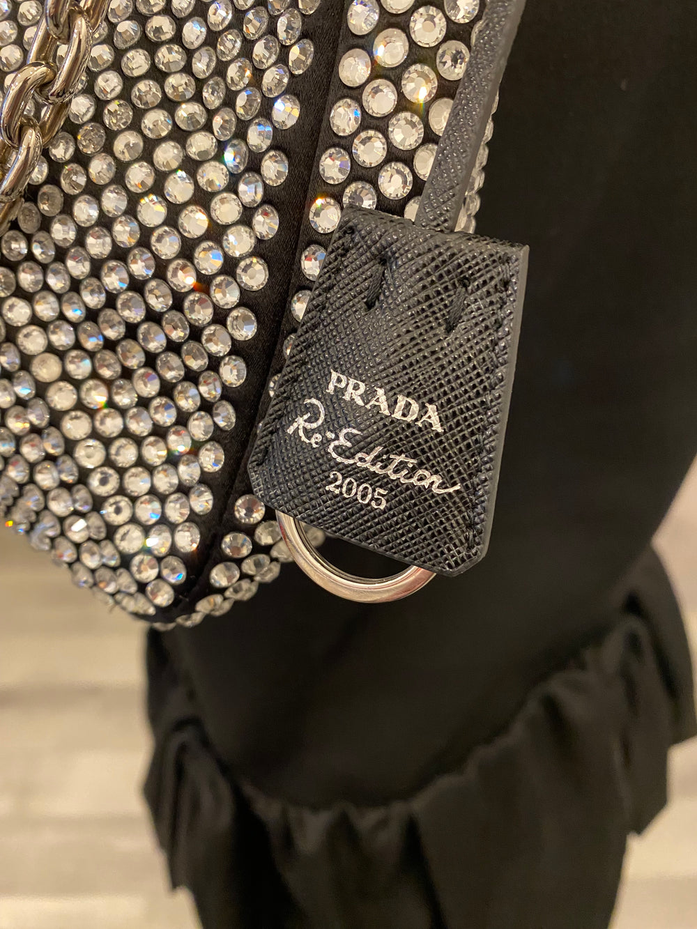 Pre Loved Prada Crystal Embellished Re-Edition 2005 Crossbody Bag (as new)