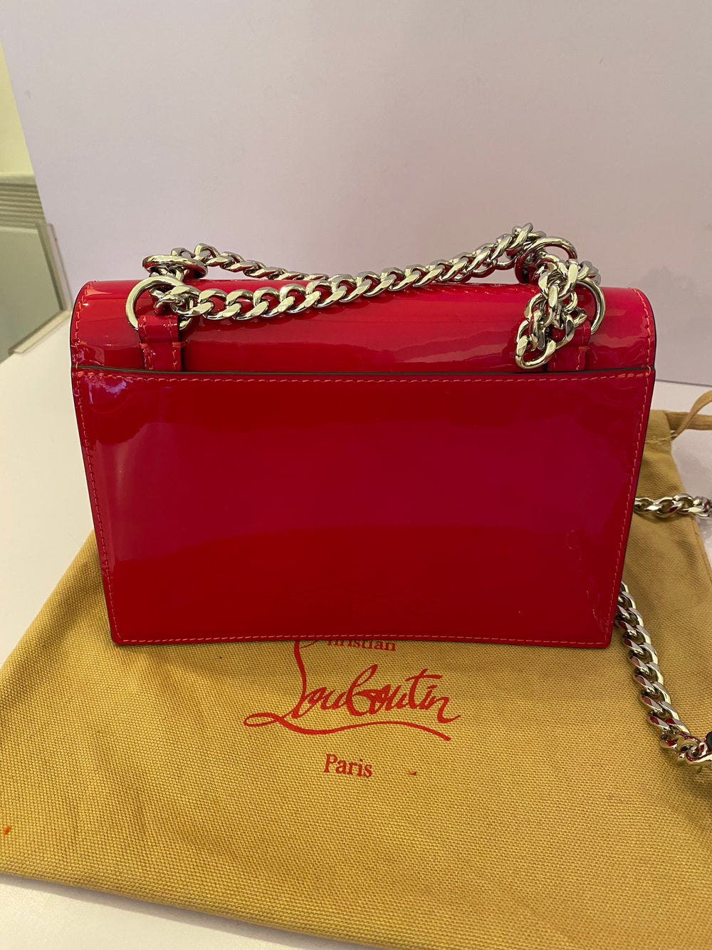 Pre Loved Christian Louboutin Mini Elisa Shoulder Bag in Pink Patent Leather (as new)