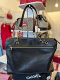 Chanel Deka Coco Mark Large Tote / Travel Bag in black caviar leather