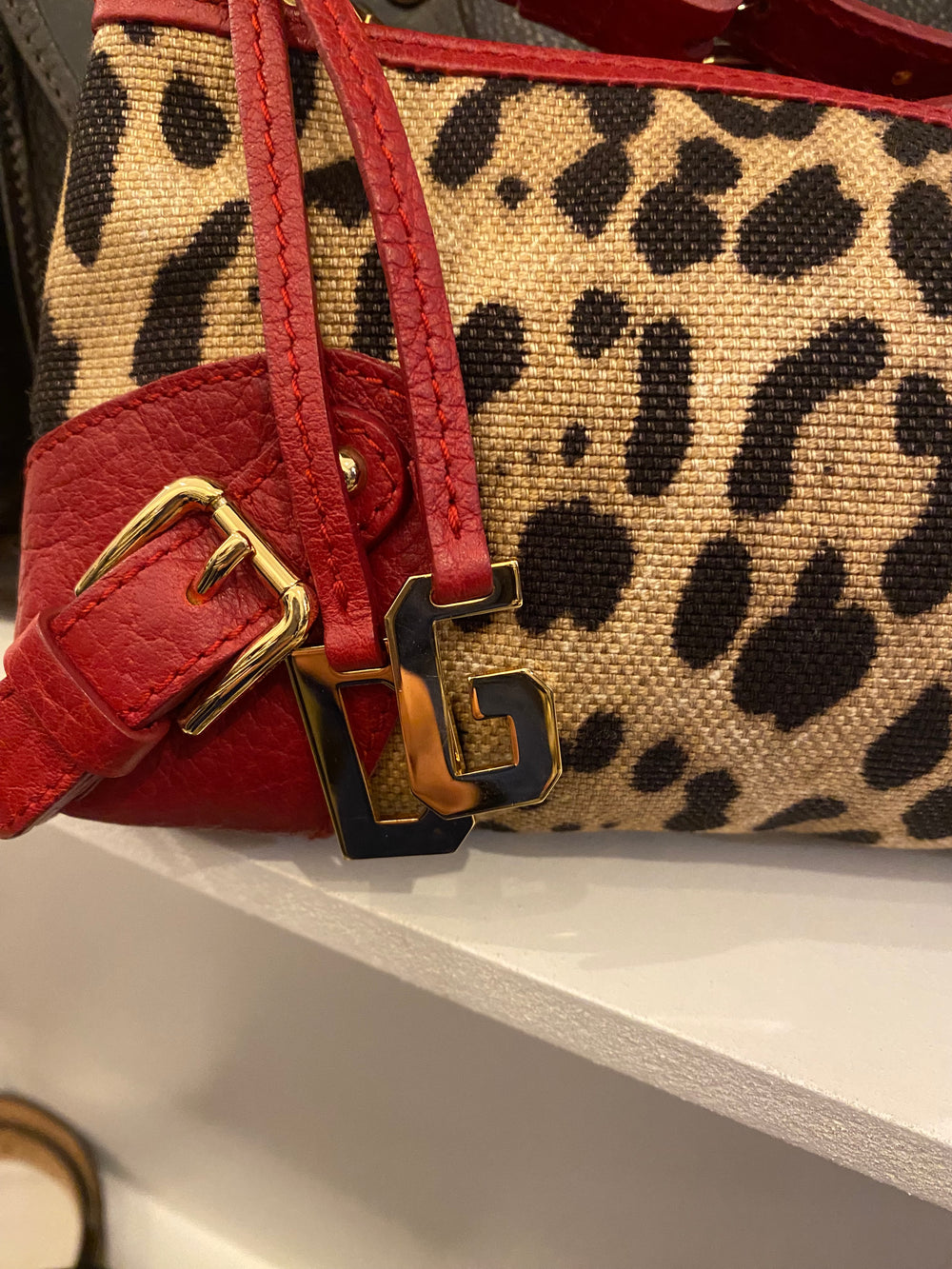 Pre Loved Vintage  Dolce & Gabbana Red Leather and Leopard Canvas Pochette