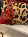 Pre Loved Vintage  Dolce & Gabbana Red Leather and Leopard Canvas Pochette