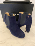 Pre Loved Chanel Navy Blue Suede Ankle Boots UK4