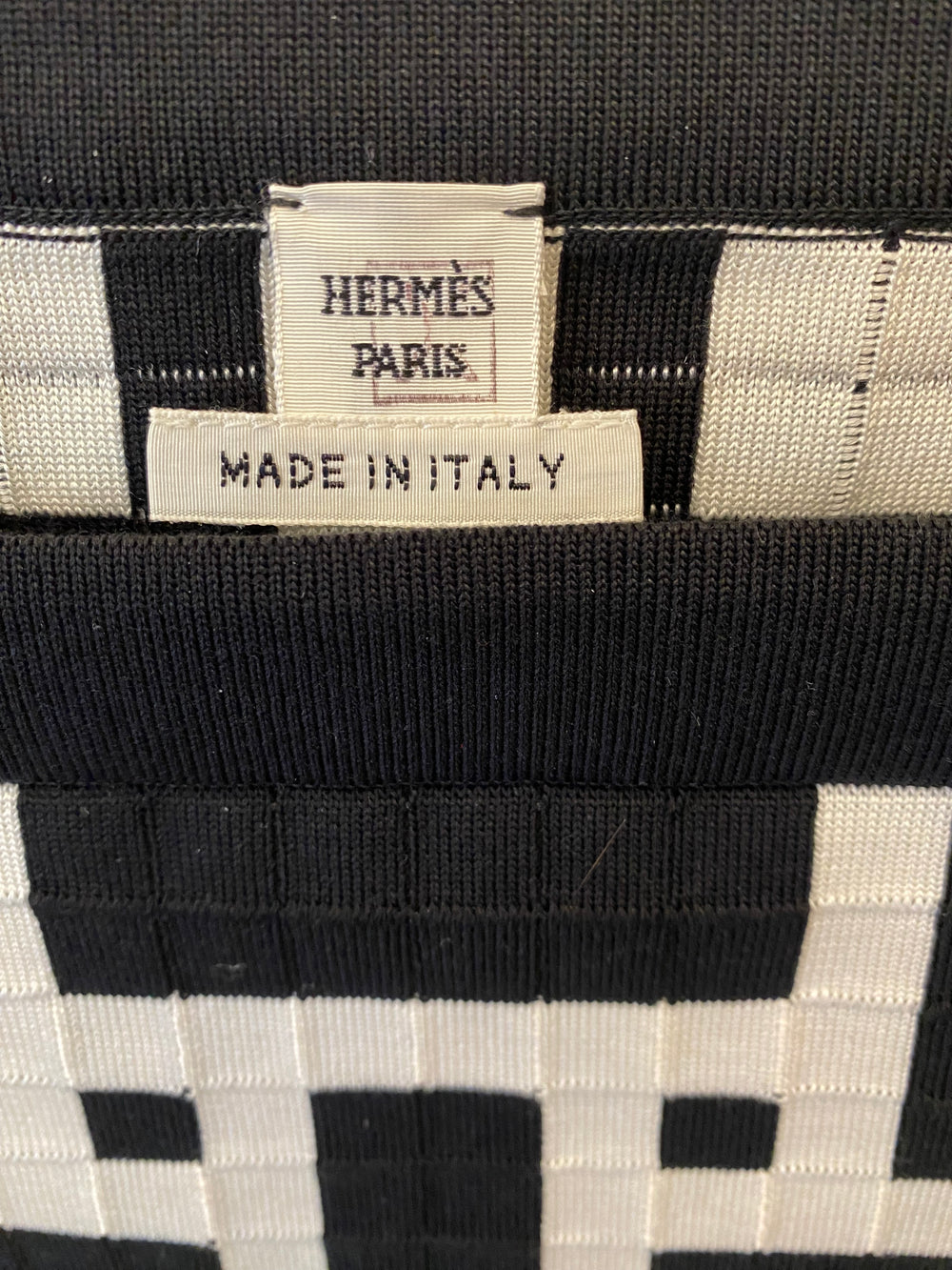 Pre Loved Hermes Black & Cream Mosaique Dress, Runway Collection,size38 uk10 (new)