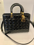 Pre Loved Christian Lady Dior Large Black Patent Handbag 2019 (as new)