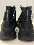 Pre Loved Alexander McQueen Pearl & Crystal Embellished “Tread” Combat Boots UK 7