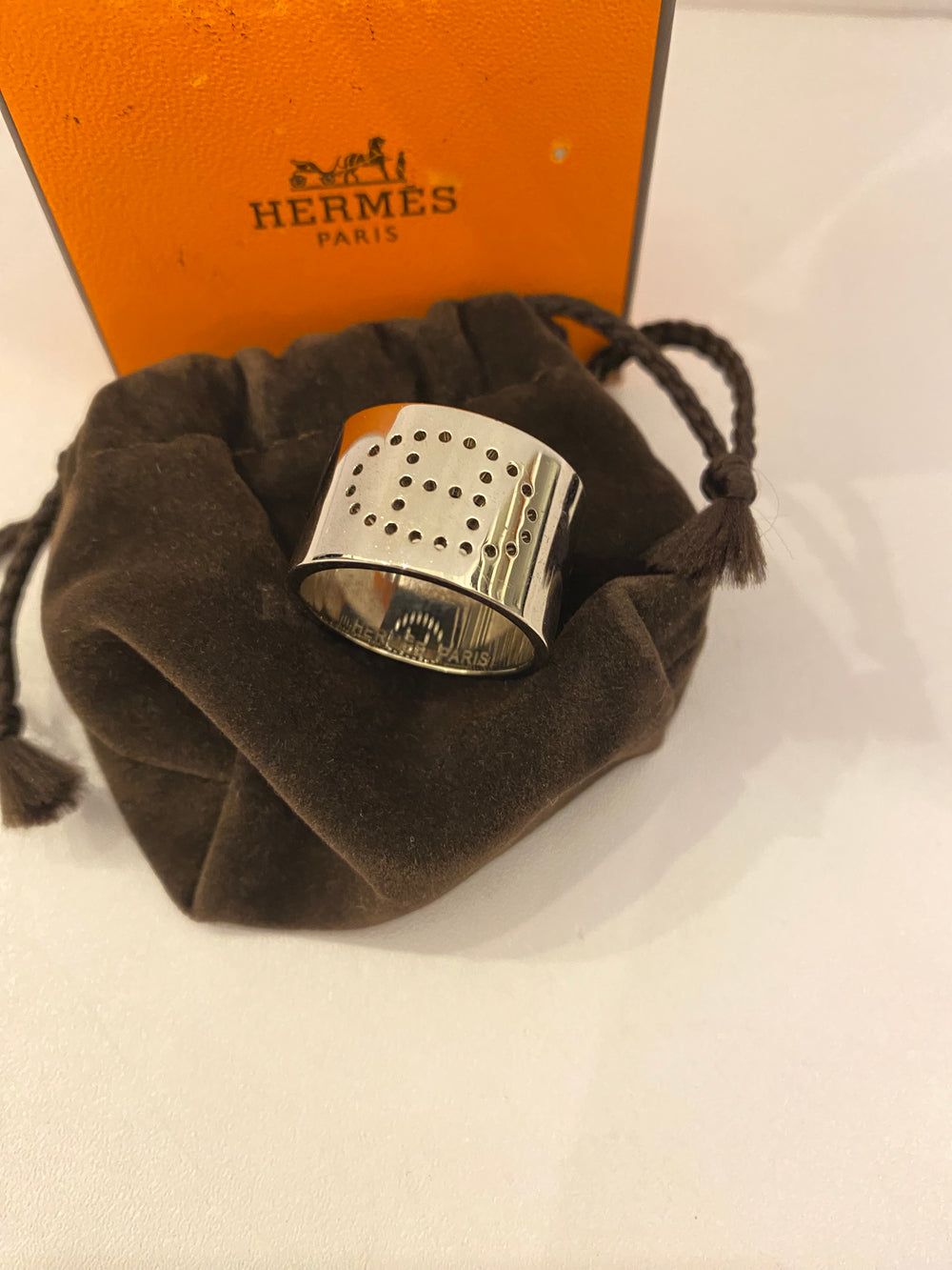 Pre loved Hermes Evelyne Palladium Scarf Ring