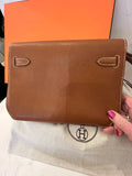 Pre Loved Hermes Kelly Depeches 25 pouch  in Gold Leather with Palladium Hardware