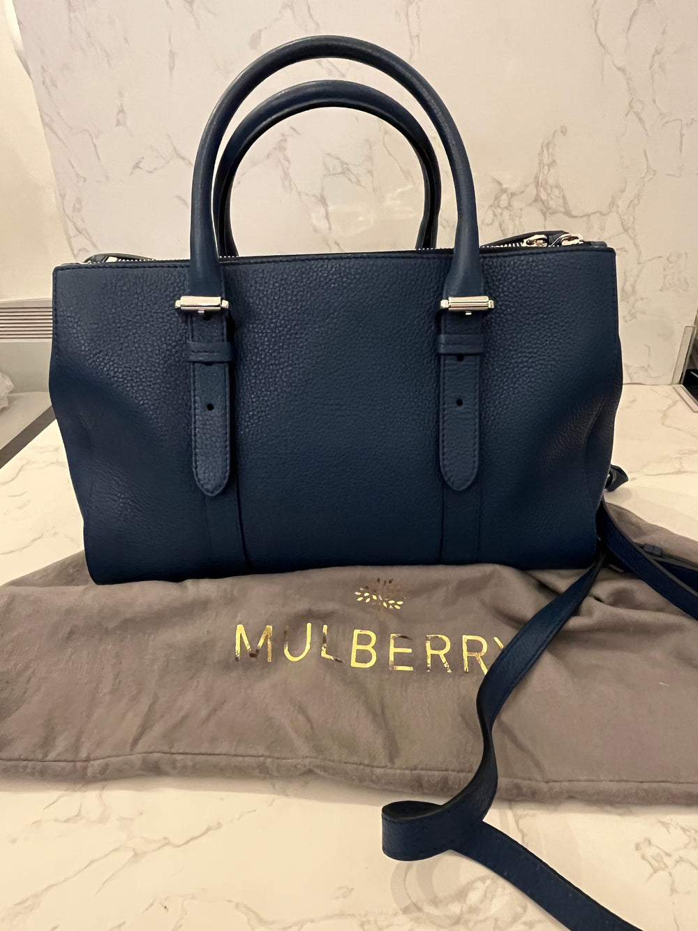 Pre Loved Mulberry Double Zipped Bayswater in Blue