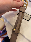 Gucci Narrow Taupe Leather GG Belt with Antique Gold Buckle - 85cm