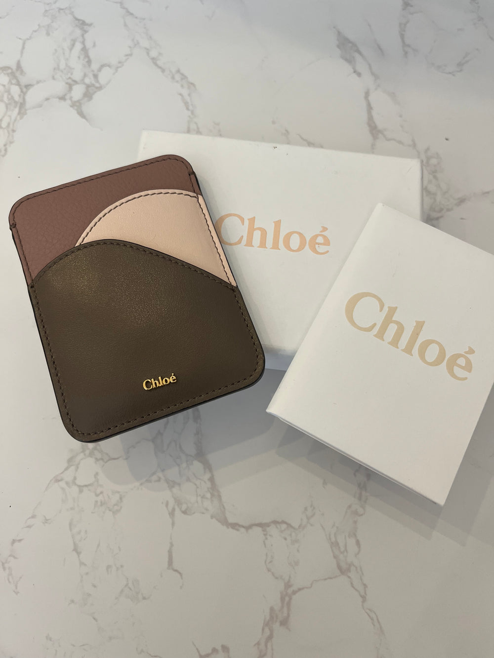 Pre Loved Chloe Walden Leather Card Holder Wallet - Pink/Brown/Nude - Five card inserts (New)