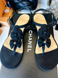 Chanel Camellia & Bow Thong Sandals in Black UK 5.5