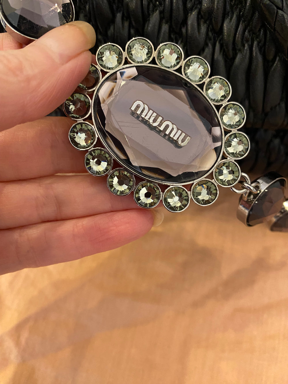 Pre Loved Miu Miu Black Matalasse Leather Crystal Cloque Flap Shoulder Bag
