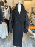 Pre Loved All Saints Black Wool Blend Coat Satin Sleeves UK10
