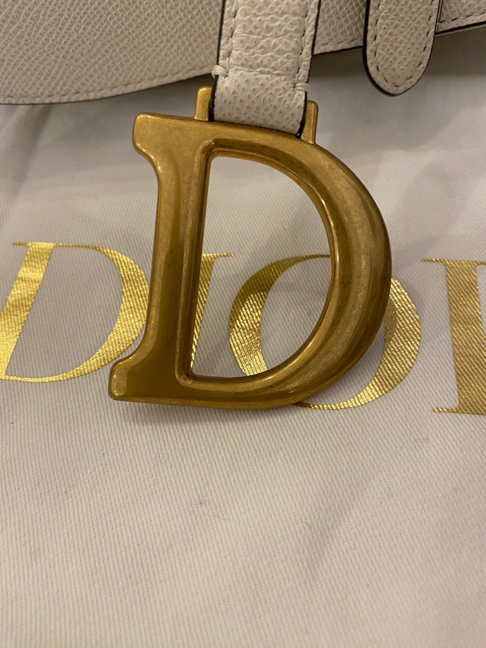 Pre Loved Christian Dior Latte Saddle Bag with Logo Web Strap  (excellent)