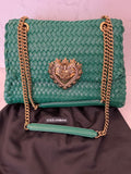Pre Loved Dolce & Gabbana Devotion Shoulder Bag in Green Interwoven Leather with Pouch (excellent)