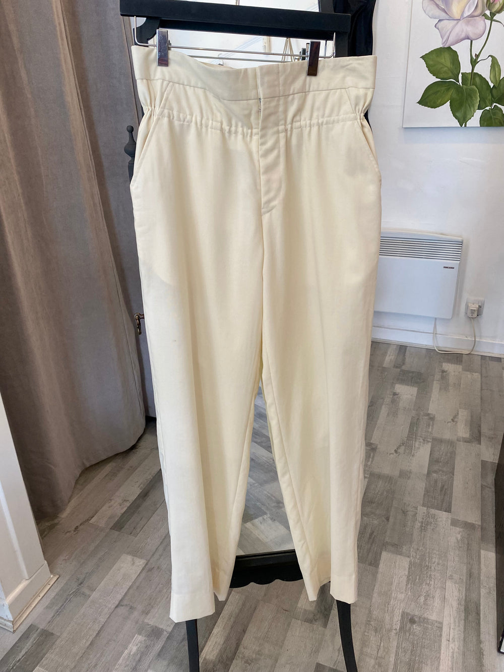 Pre Loved Comme des Garcons Cream High-Draw string Waist Trousers ukS