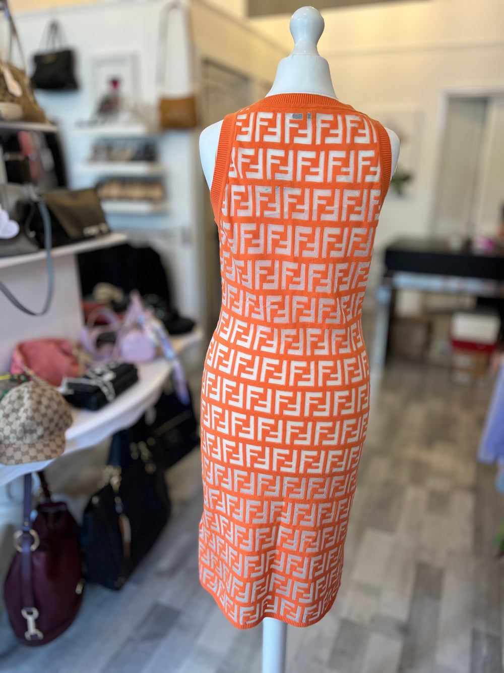 Pre Loved Fendi Zucca Orange Dress It40 Uk8