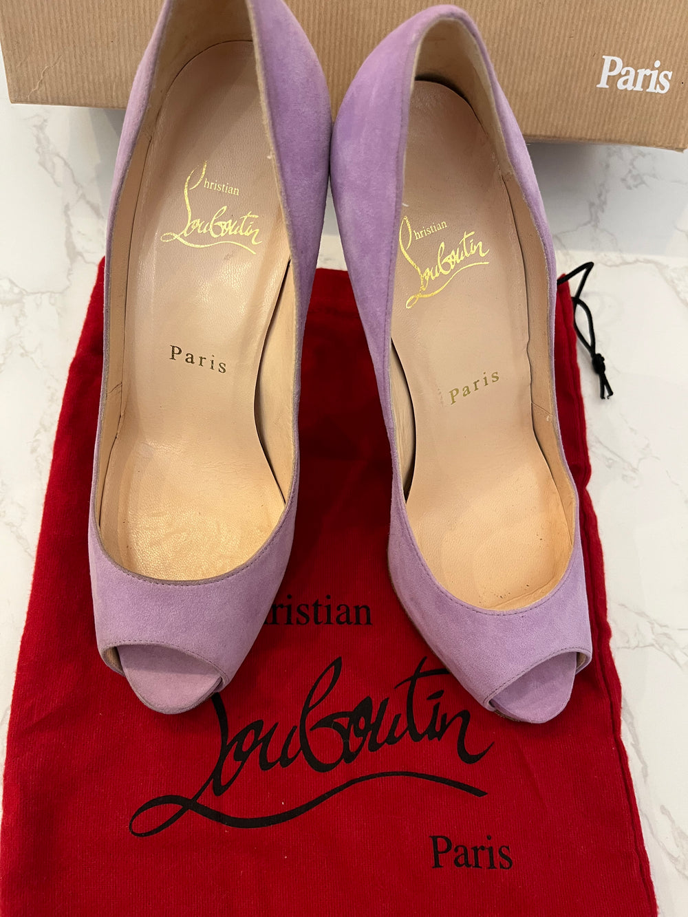 Pre Loved Christian Louboutin Very Prive 120 Lilac Suede Heels UK 3
