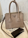 Pre Loved Prada Beige Leather and Suede Medium Tote