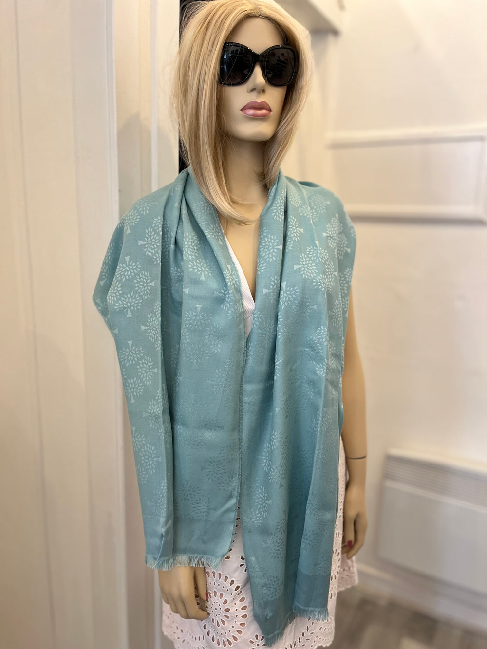 Pre Loved Mulberry Silk & Cotton Tree Logo Scarf (excellent)