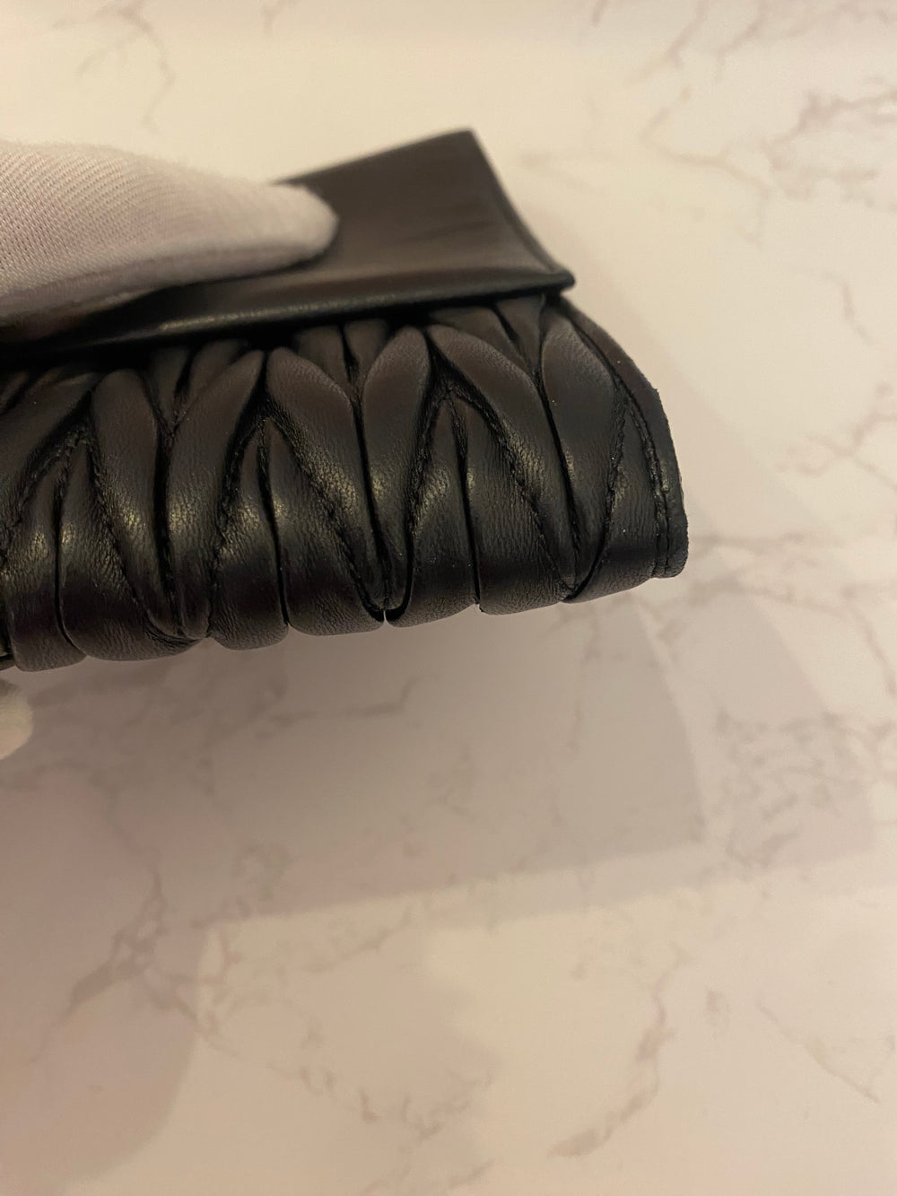 Pre Loved Miu Miu Black Matelasse Leather Flap Clutch Bag With Removable Pouch
