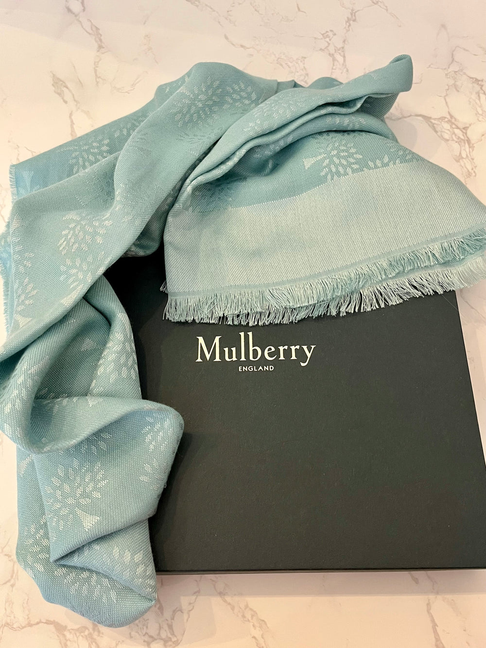 Pre Loved Mulberry Silk & Cotton Tree Logo Scarf (excellent)