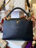 Pre Loved Louis Vuitton Capucines Bag in Black Tourillon Leather (Pristine) Gold Tone Hardware
