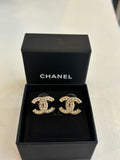 Chanel Gold Tone Diamante CC Earrings