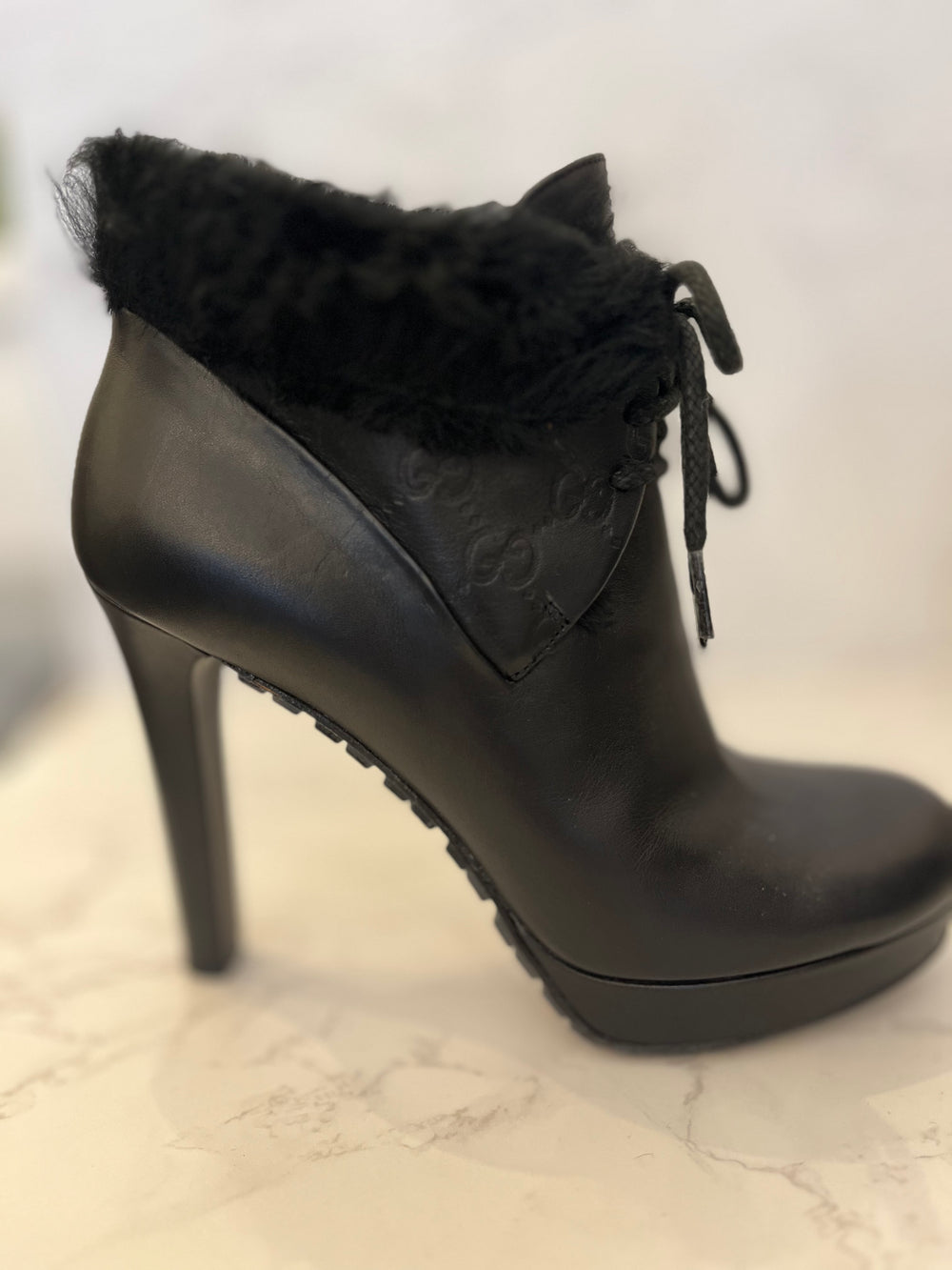 Gucci Guccissima Ankle Boots Fur Trim Size UK7 (excellent)