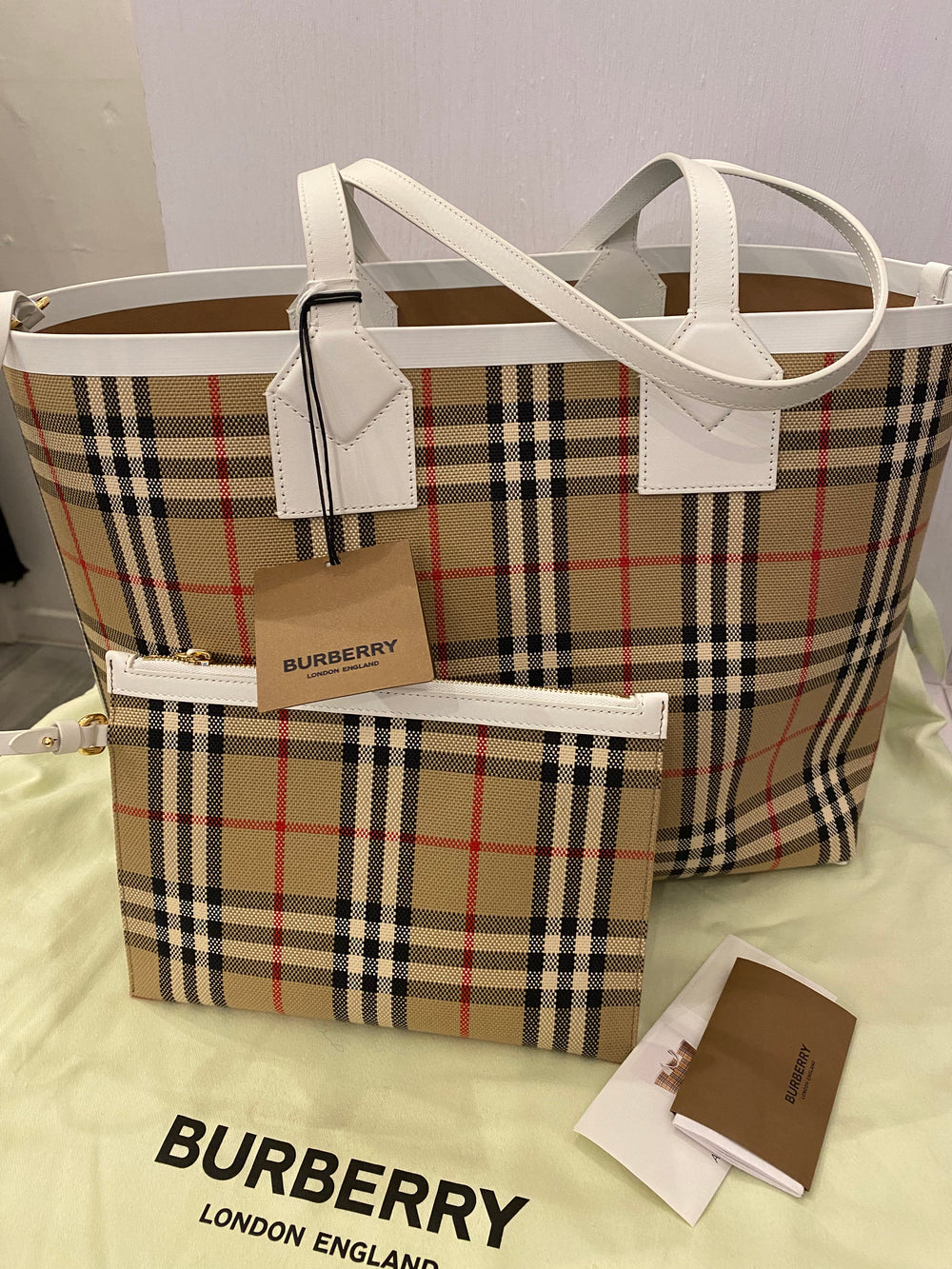 Pre Loved Burberry Medium London  Canvas & Leather Tote - NEW