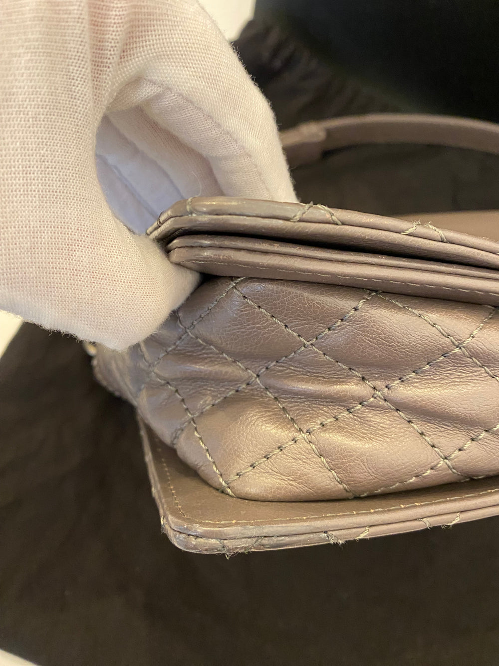 Pre Loved Chanel Medium Reverso Boy Bag in Grey Calf Leather