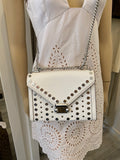 Pre Loved Michael Kors Whitney Handbag in White Leather with Silver Studs (excellent)