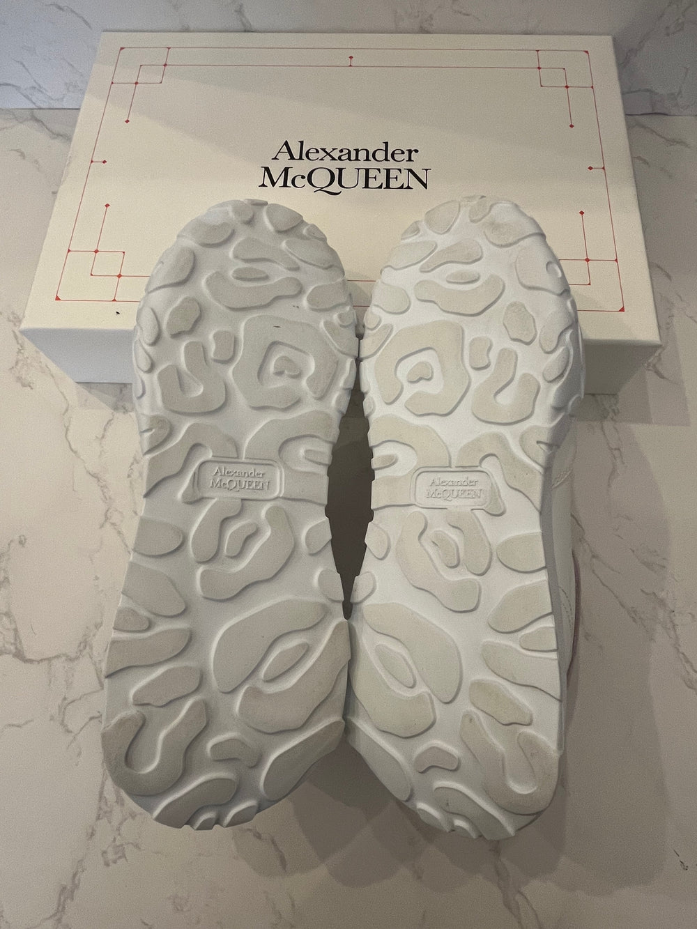 Pre Loved Alexander McQueen Oversized White Trainers with Pink Accents UK 5.5 (new)