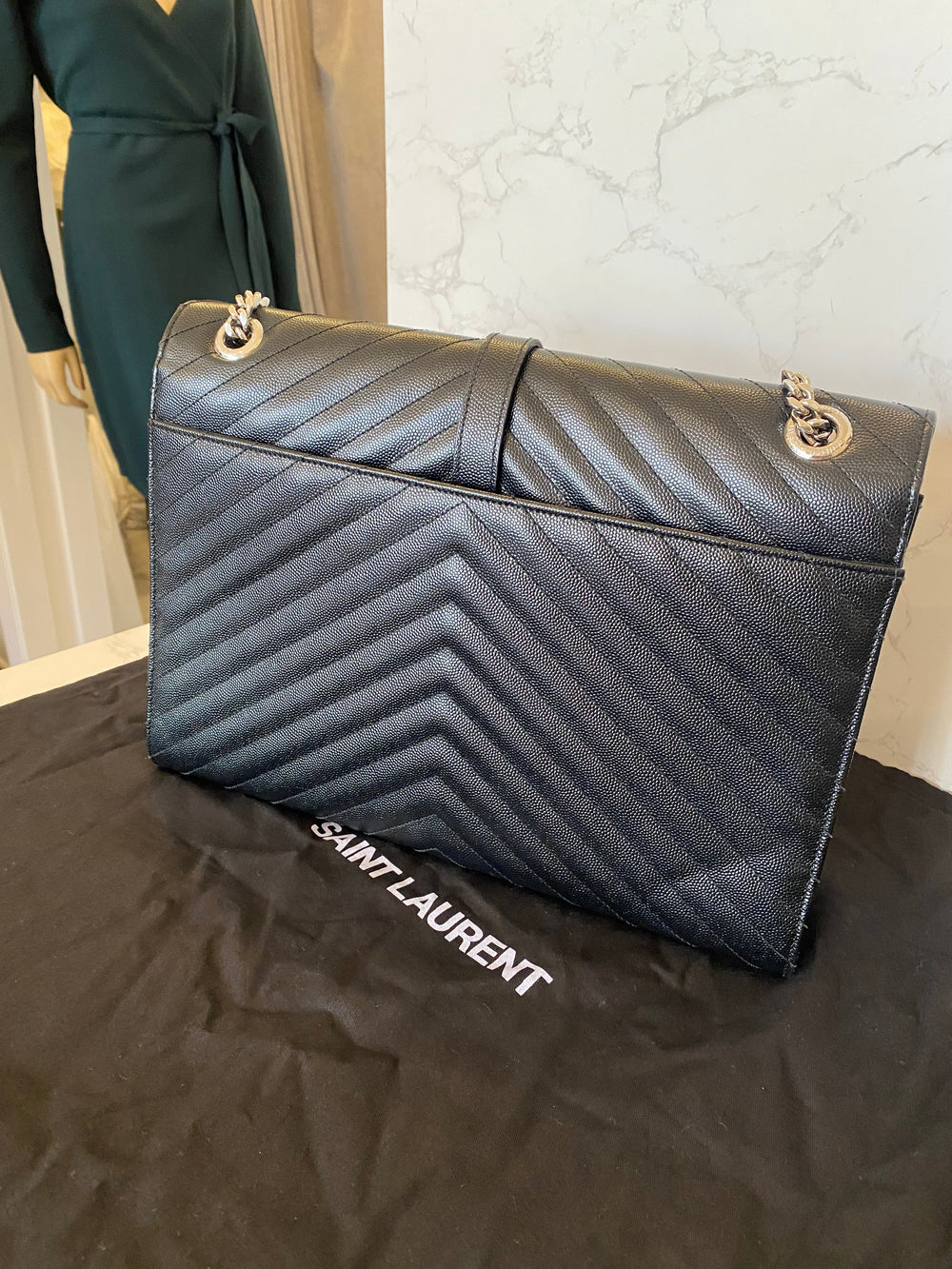 Pre Loved Yves Saint Laurent Black Leather Chevron Envelope Bag - Excellent