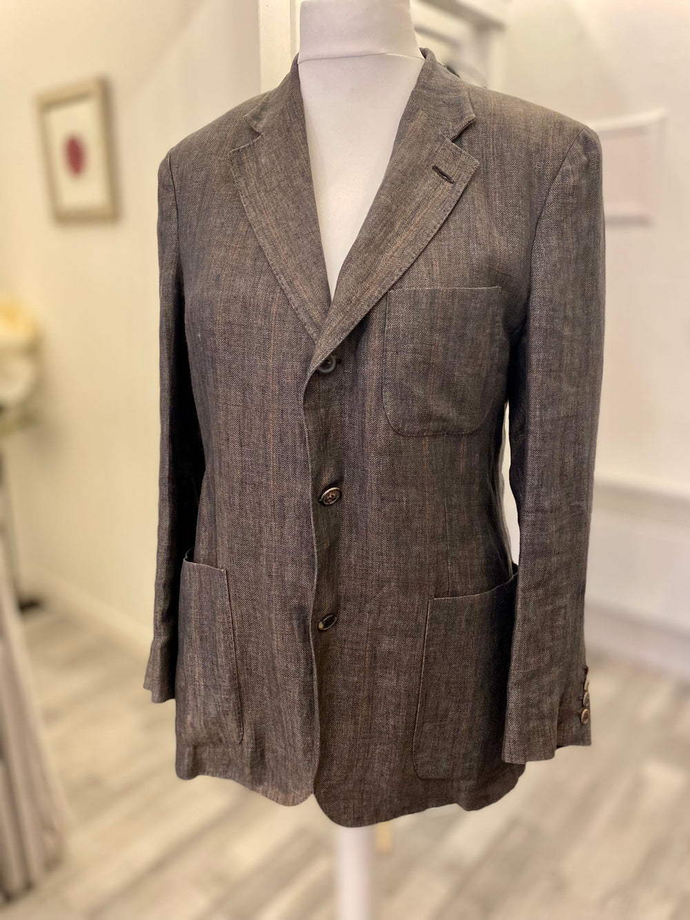 Pre Loved Loro Piana Grey Linen Blazer size 46 uk14