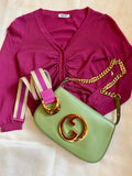 Gucci Vintage Bamboo Pink Web Stripe Belt 95cm