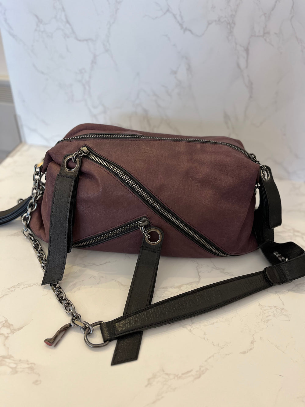 Pre Loved Christian Louboutin Plum Leather Shoulder Bag