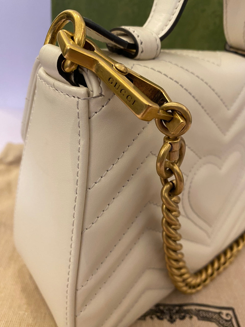 Pre Loved Gucci Marmont Small Top Handle Handbag in White (Cream) pristine as new