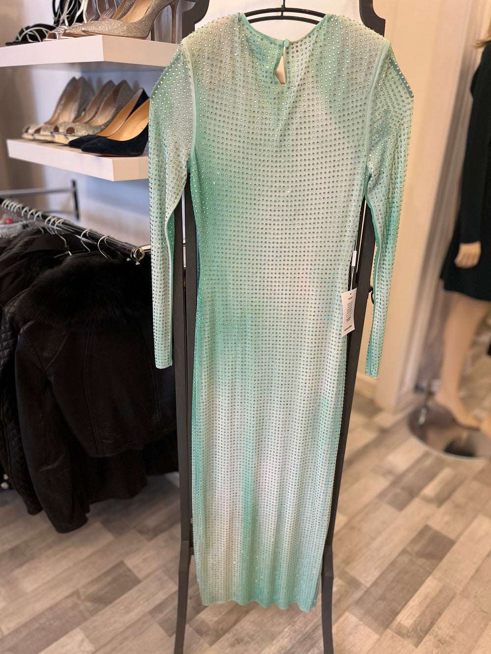 Pre Loved Self Portrait Green Contour Midi Dress with Crystals (new)