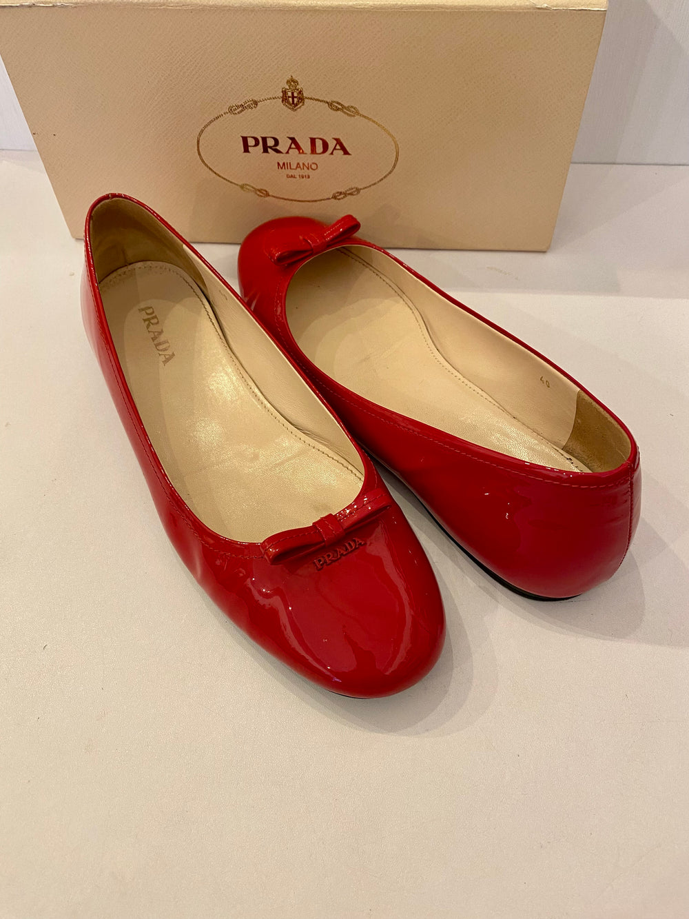 Pre Loved Prada Red Patent Ballet Flats uk7